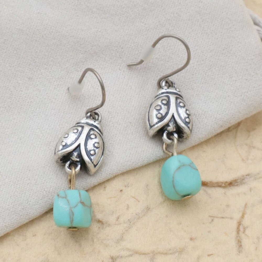 Lucky Brand Silver Turquoise Dangle Earrings Boho Chic Jewelry Authentic